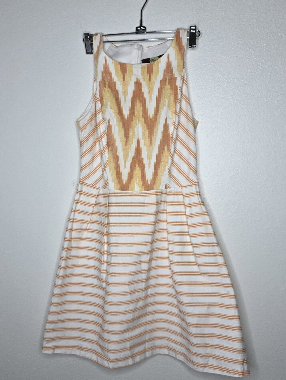 Eva Franco Anthropologie Ikat Striped Dress Warm Orange Belt Fall Sleevless 6